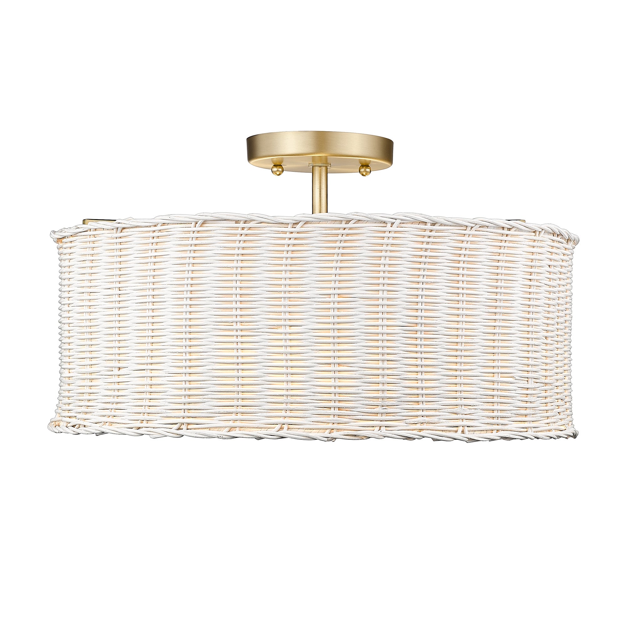 Erma 3 Light Semi-Flush - Brushed Champagne Bronze and White Wicker - Golden Lighting