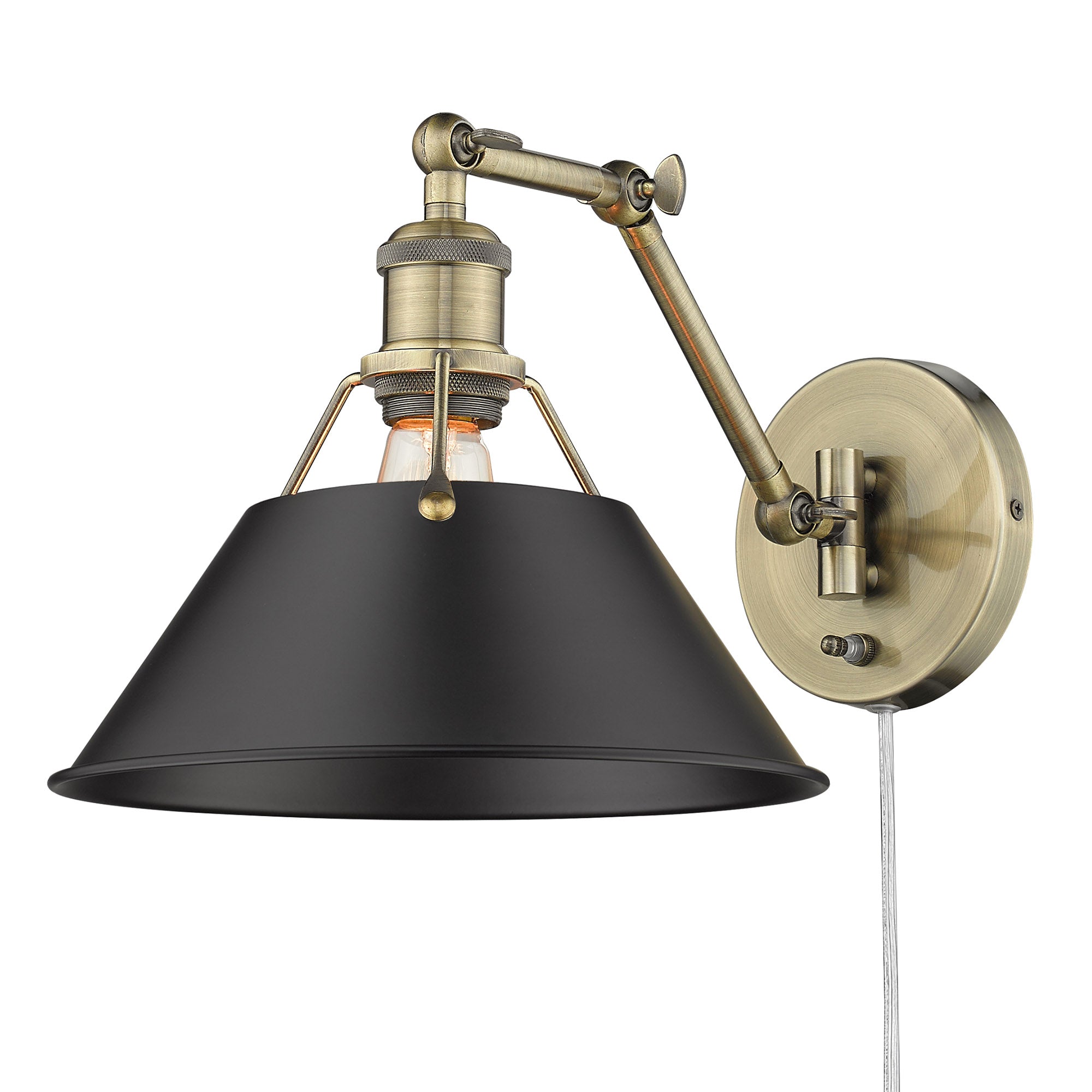 Orwell 1 Light Articulating Wall Sconce - Aged Brass / Matte Black Shade - Golden Lighting