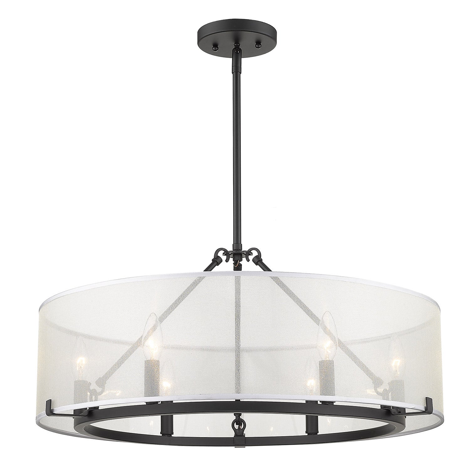 Alyssa 6 Light Chandelier - Long Rod Only - Matte Black / Sterling Mist Shade - Golden Lighting