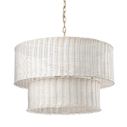 Erma 6 Light Chandelier - Brushed Champagne Bronze and White Wicker - Golden Lighting