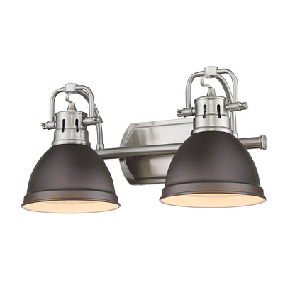 Duncan 2 Light Bath Vanity - Pewter / Rubbed Bronze Shades - Golden Lighting