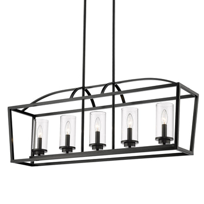 Mercer 5 Light Linear Pendant - Matte Black / Clear Glass / Matte Black - Golden Lighting