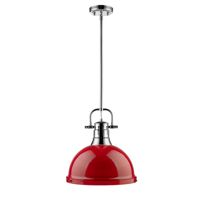 Duncan 1 Light Pendant with Rod - Chrome / Red Shade - Golden Lighting