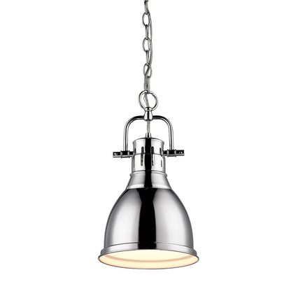 Duncan Small Pendant with Chain - Chrome / Chrome Shade - Golden Lighting