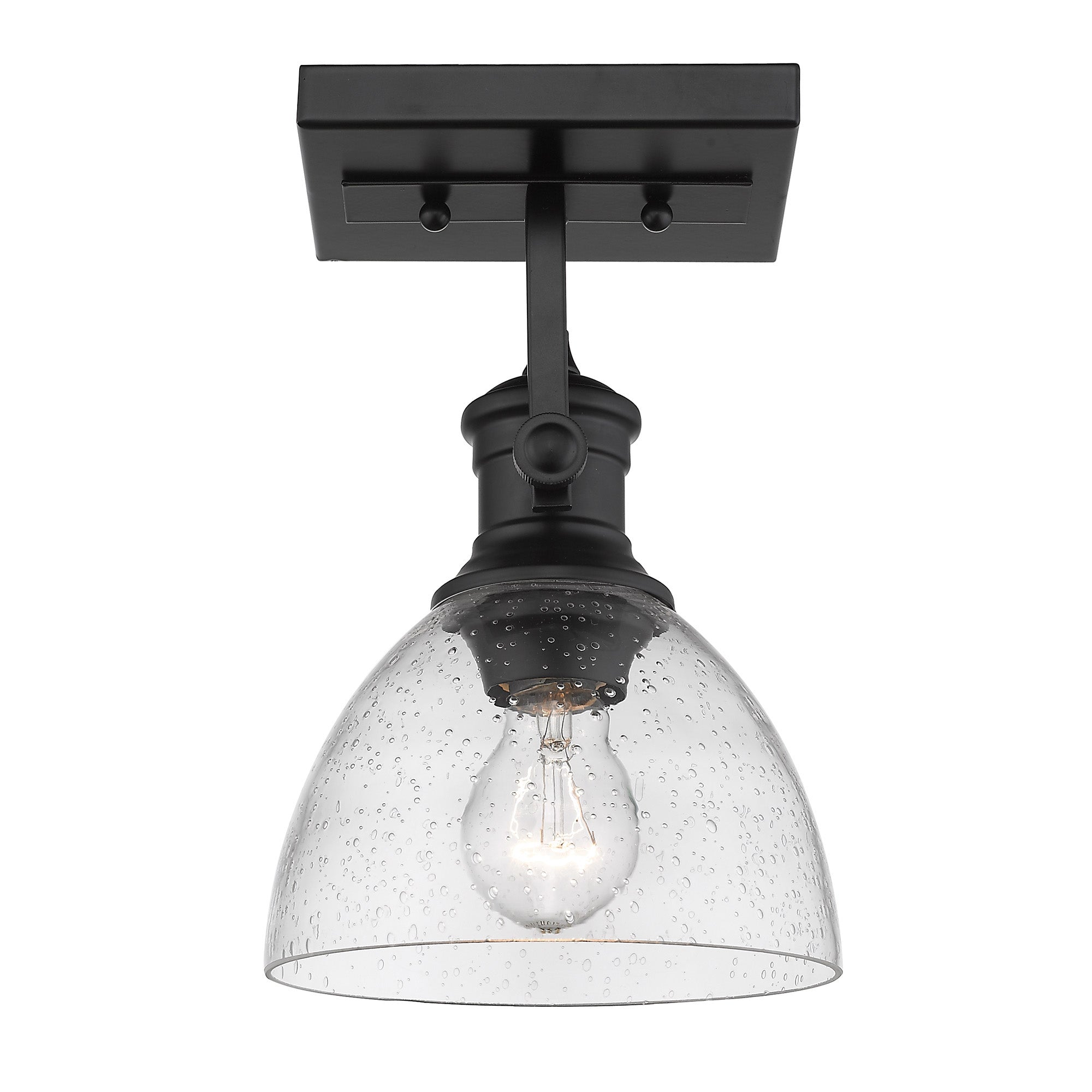 Hines 1 Light Semi-Flush - Matte Black / Seeded Glass - Golden Lighting