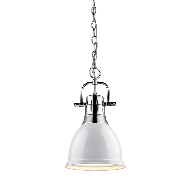 Duncan Small Pendant with Chain - Chrome / White Shade - Golden Lighting