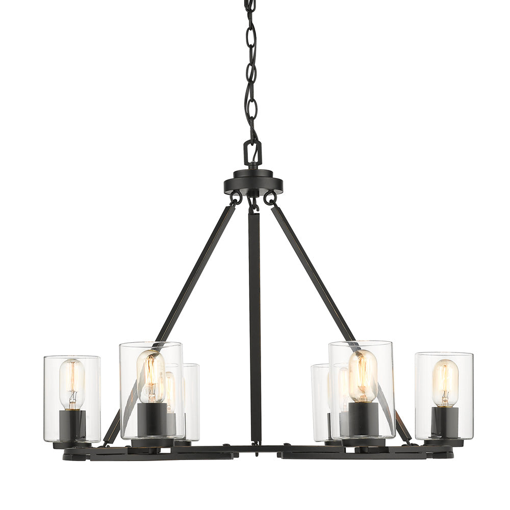 Monroe 6 Light Chandelier - Matte Black with Gold Highlights / Clear Glass - Golden Lighting