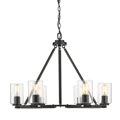 Monroe 6 Light Chandelier - Matte Black with Gold Highlights / Clear Glass - Golden Lighting