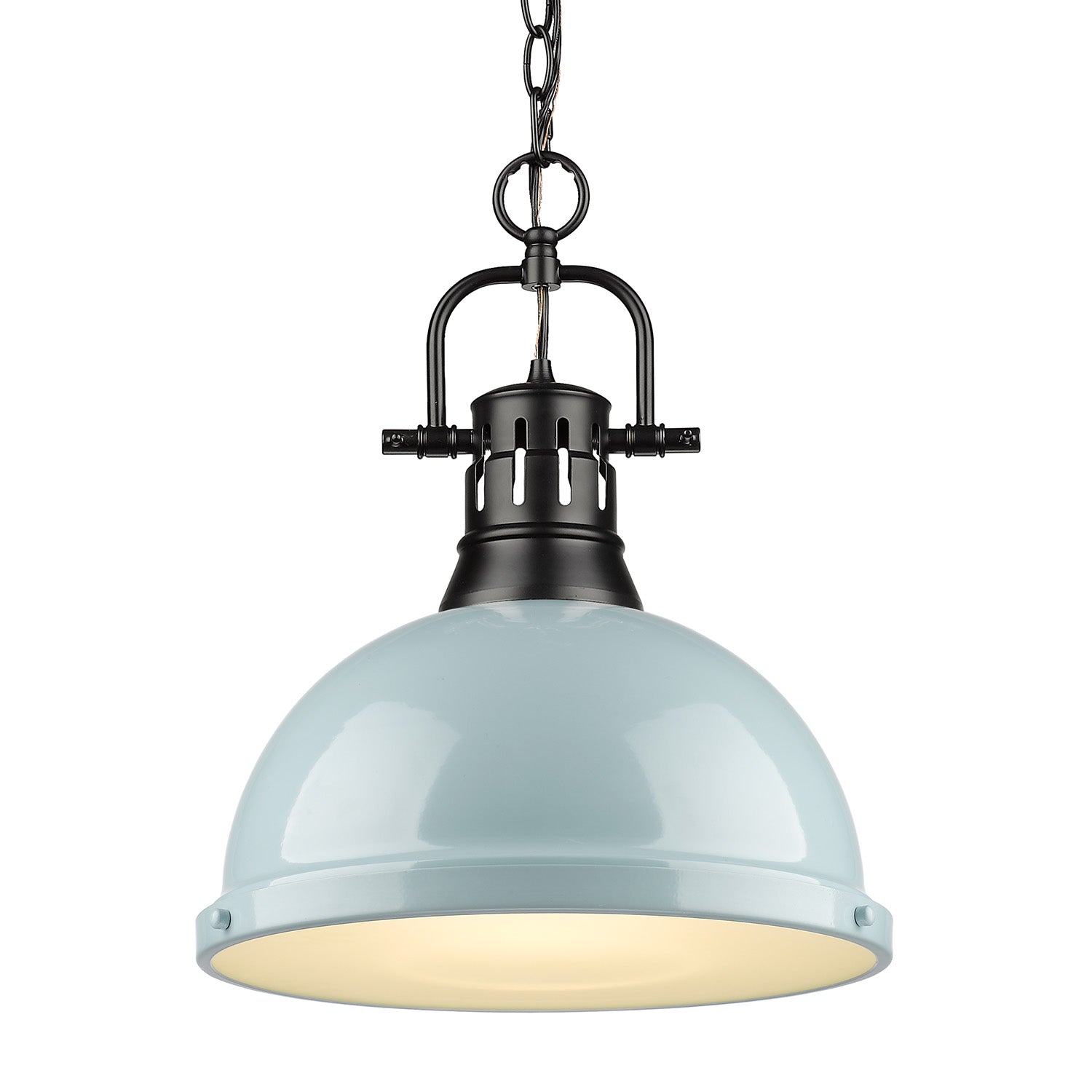 Duncan 1 Light Pendant with Chain - Matte Black / Seafoam Shade - Golden Lighting