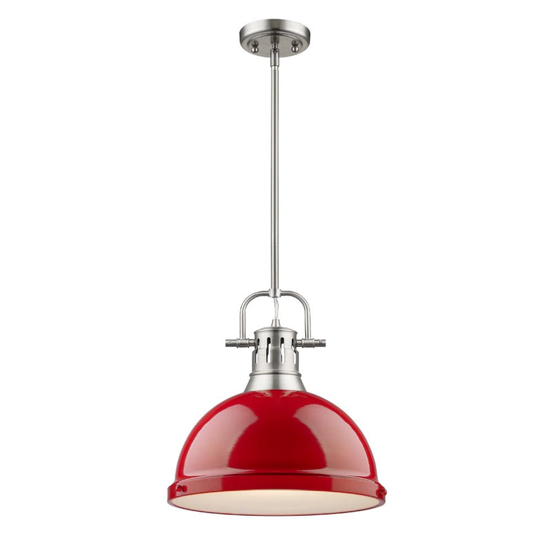 Duncan 1 Light Pendant with Rod - Pewter / Red Shade - Golden Lighting