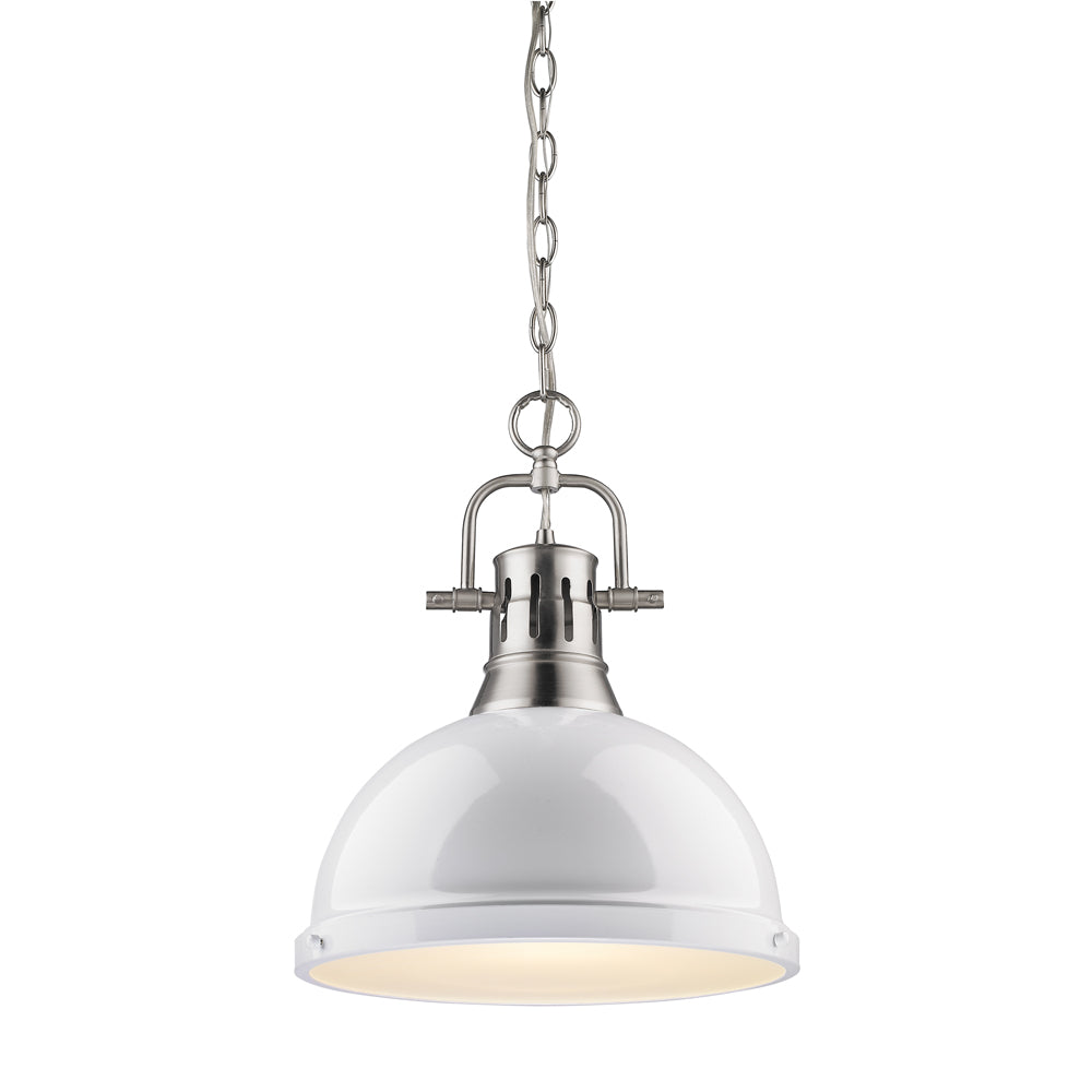 Duncan 1 Light Pendant with Chain - Pewter / White Shade - Golden Lighting