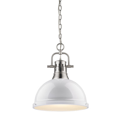 Duncan 1 Light Pendant with Chain - Pewter / White Shade - Golden Lighting