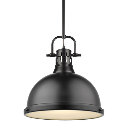 Duncan 1 Light Pendant with Rod - Matte Black / Matte Black Shade - Golden Lighting