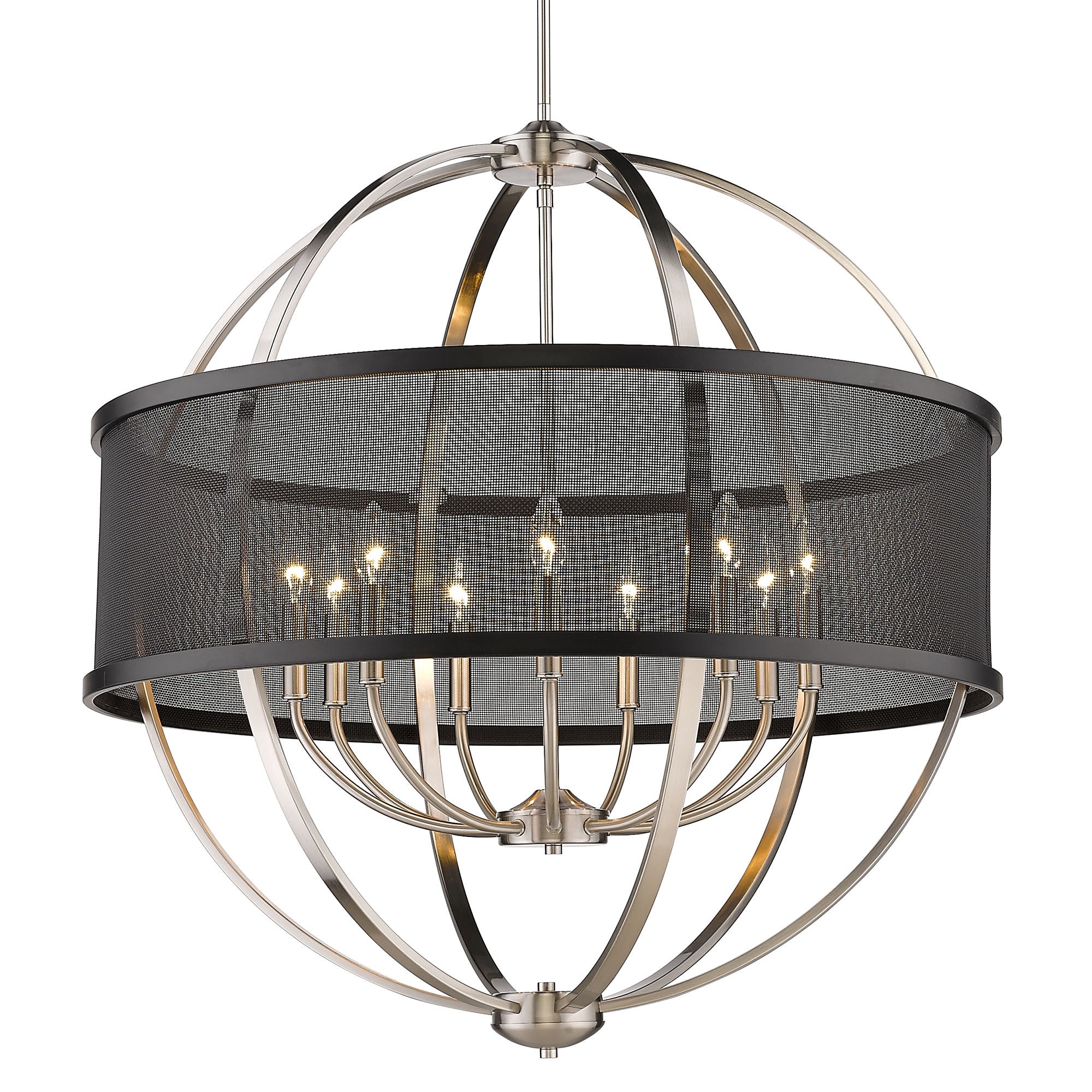 Colson 9 Light Chandelier - Pewter / Matte Black Shade - Golden Lighting