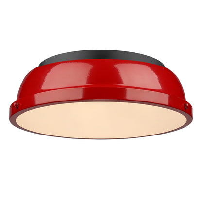 Duncan 14" Flush Mount - Matte Black / Red Shade - Golden Lighting