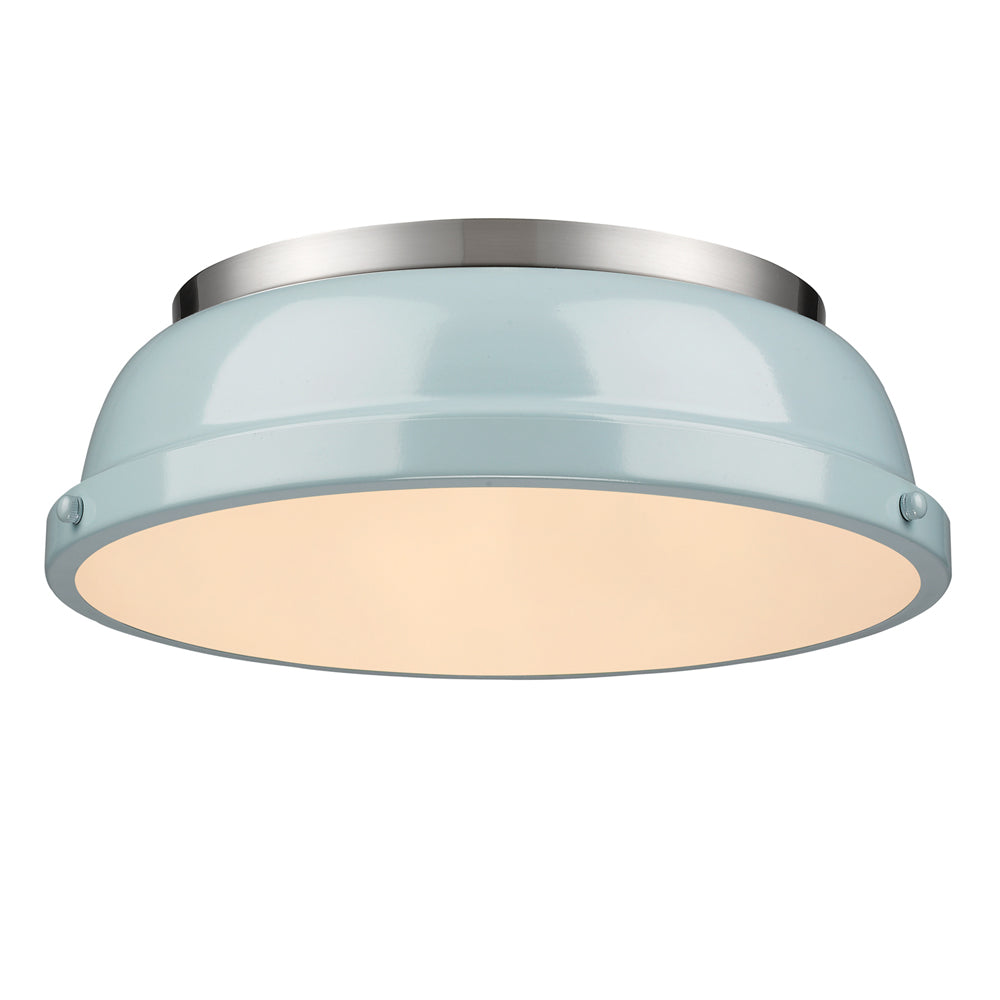 Duncan 14" Flush Mount - Pewter / Seafoam Shade - Golden Lighting