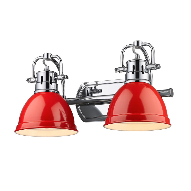 Duncan 2 Light Bath Vanity - Chrome / Red Shades - Golden Lighting