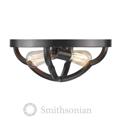 Saxon 2 Light Flush Mount - Aged Bronze - Golden Lighting