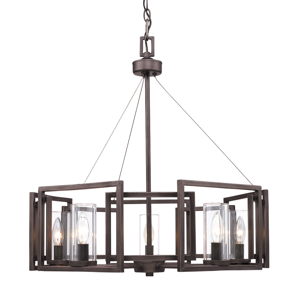 Marco 5 Light Chandelier - Gunmetal Bronze / Clear Glass - Golden Lighting