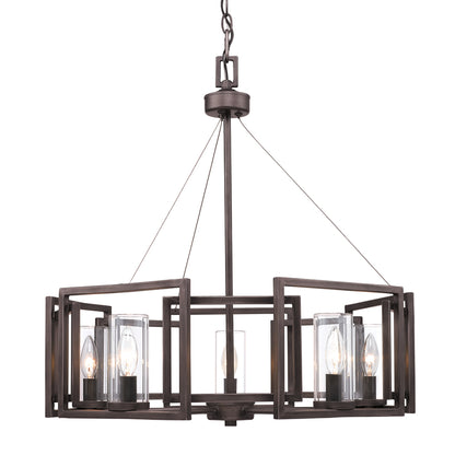 Marco 5 Light Chandelier - Gunmetal Bronze / Clear Glass - Golden Lighting