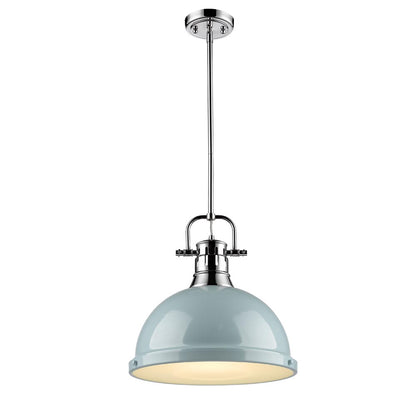 Duncan 1 Light Pendant with Rod - Chrome / Seafoam Shade - Golden Lighting