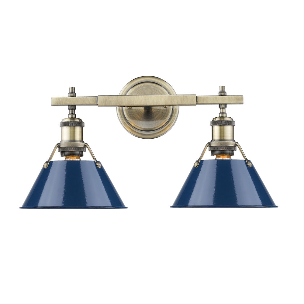 Orwell 2 Light Bath Vanity - Aged Brass / Matte Navy Shades - Golden Lighting