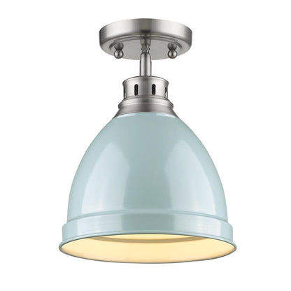 Duncan Flush Mount - Pewter / Seafoam Shade - Golden Lighting