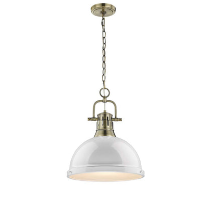 Duncan 1 Light Pendant with Chain - Aged Brass / White Shade - Golden Lighting