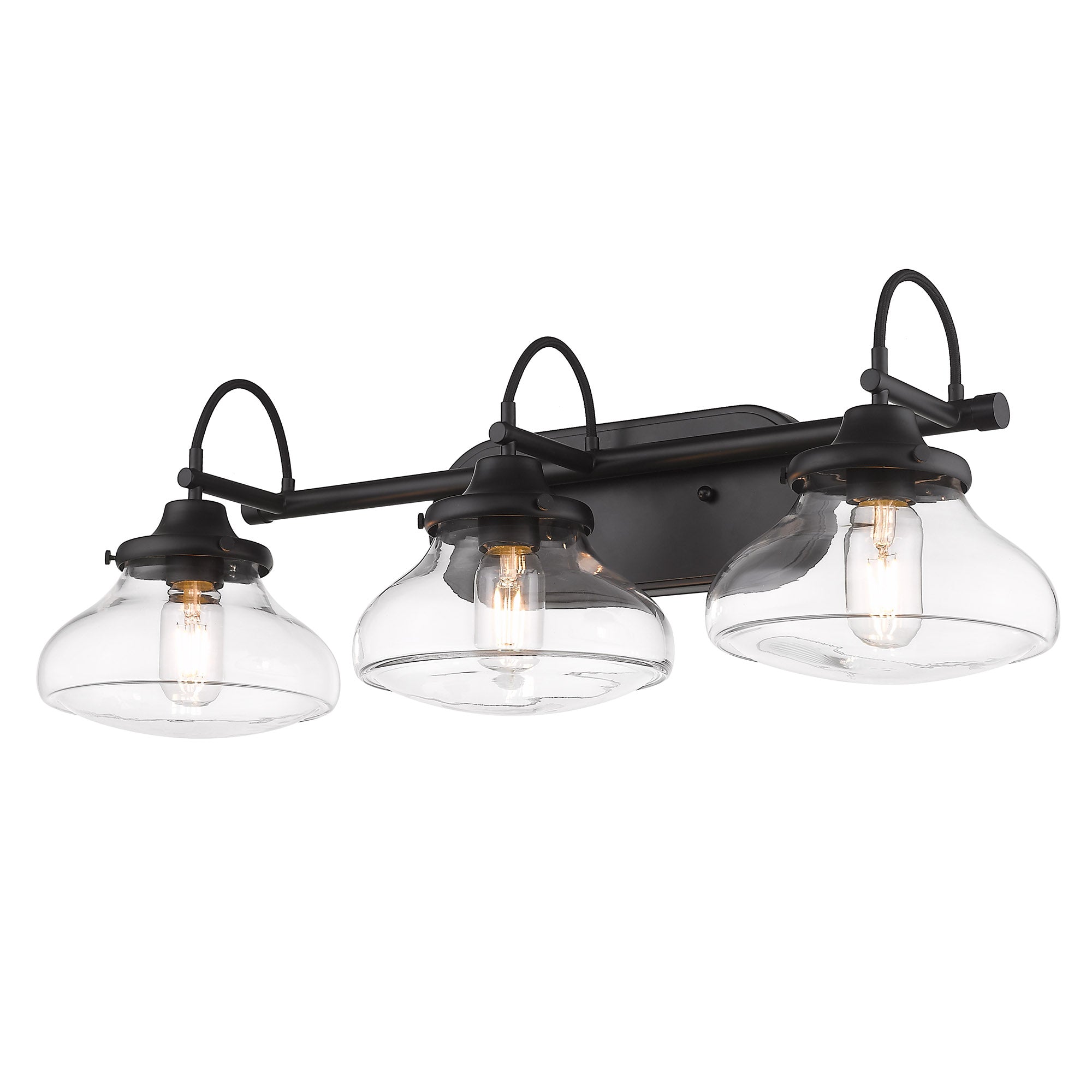 Nash 3 Light Bath Vanity - Matte Black / Clear Glass - Golden Lighting