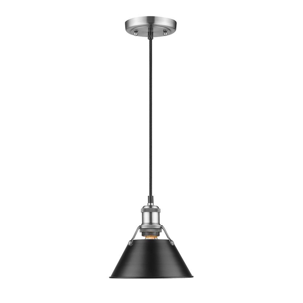 Orwell Small Pendant - 7" - Pewter / Matte Black Shade - Golden Lighting