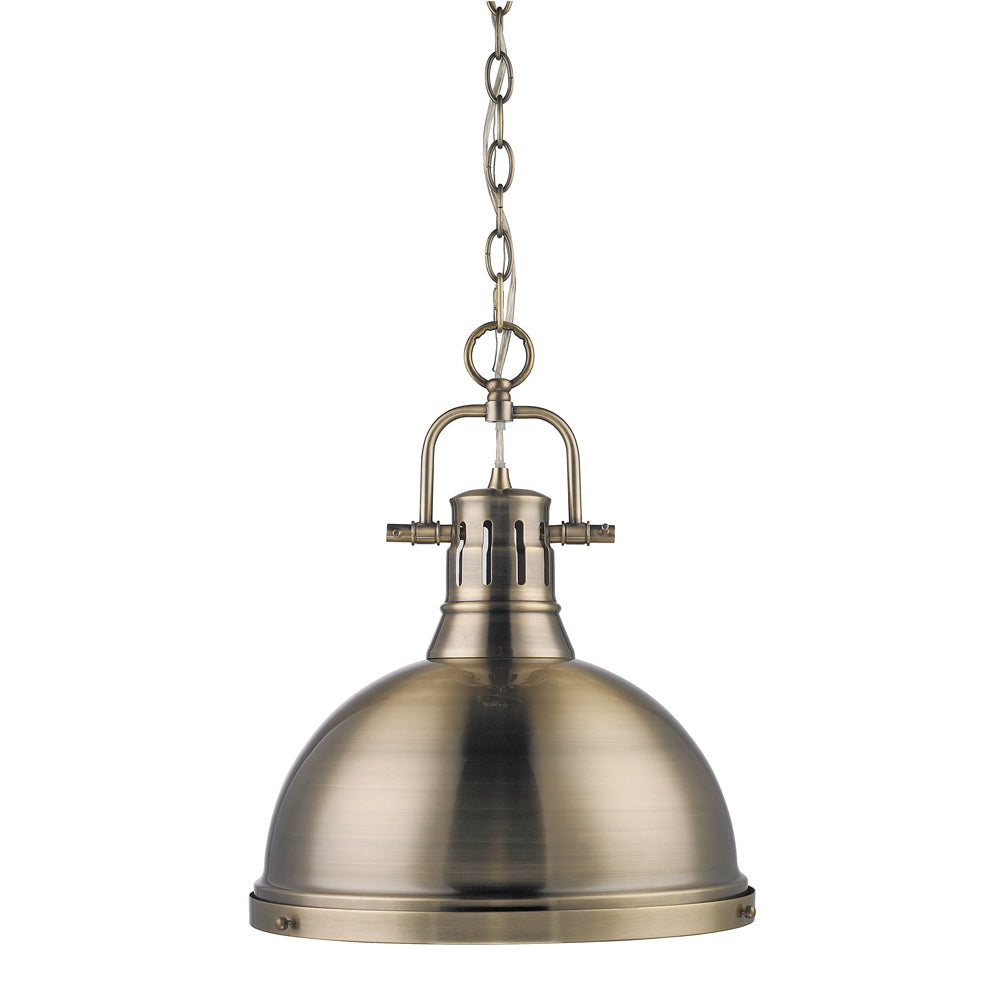 Duncan 1 Light Pendant with Chain - Aged Brass / Aged Brass Shade - Golden Lighting