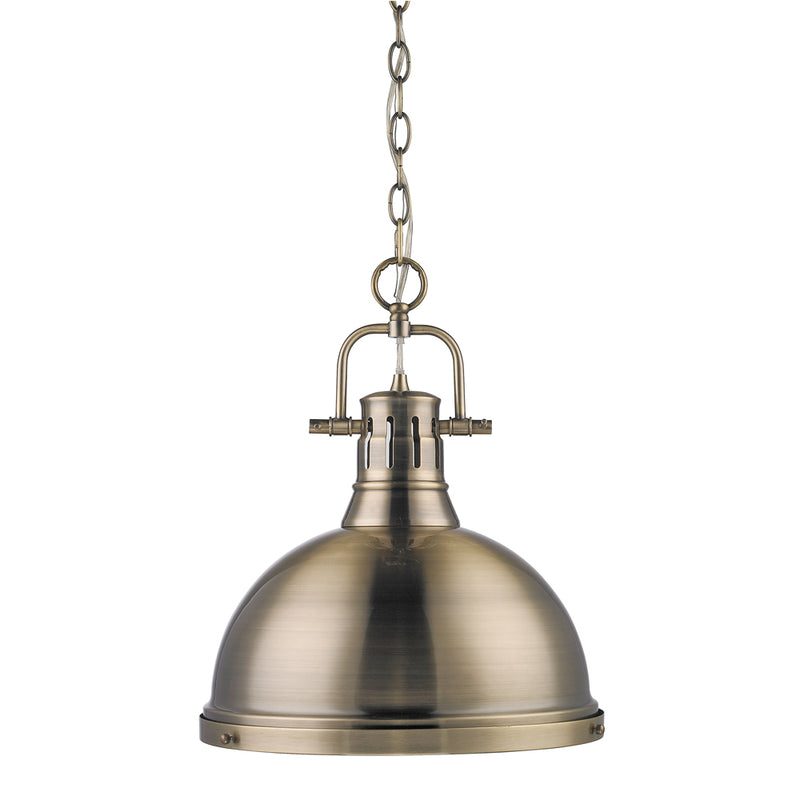 Duncan 1 Light Pendant with Chain - Aged Brass / Aged Brass Shade - Golden Lighting