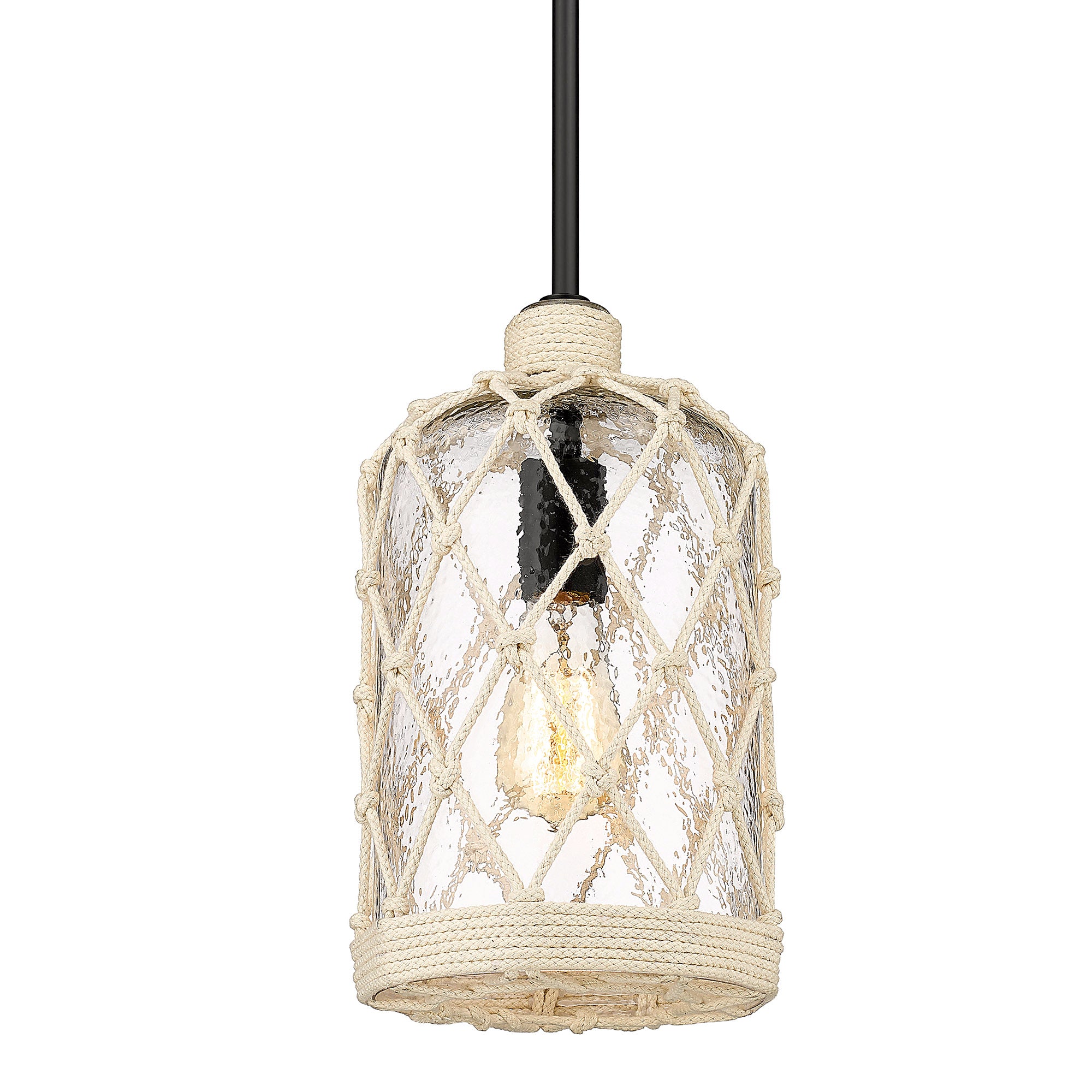 Nassau Mini Pendant - Matte Black / Hammered Clear Glass - Golden Lighting