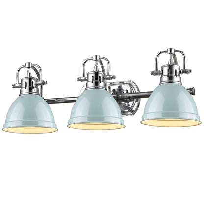 Duncan 3 Light Bath Vanity - Chrome / Seafoam Shades - Golden Lighting