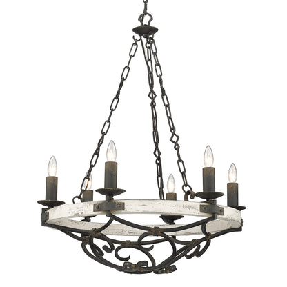 Madera 6 Light Chandelier - Antique Black Iron / Coastal Driftwood - Golden Lighting