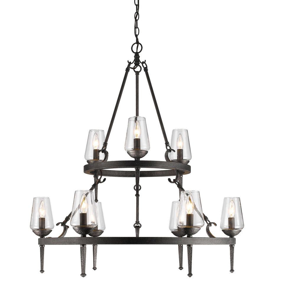 Marcellis 2 Tier - 9 Light Chandelier - Dark Natural Iron - Golden Lighting