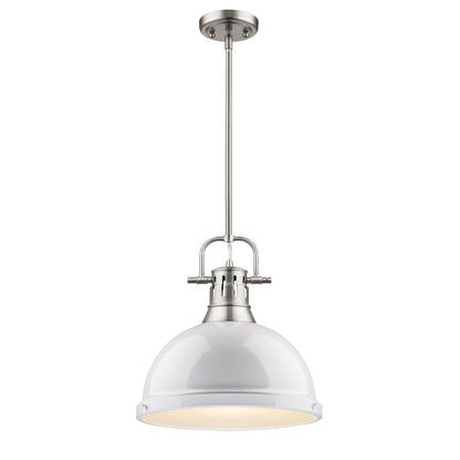 Duncan 1 Light Pendant with Rod - Pewter / White Shade - Golden Lighting