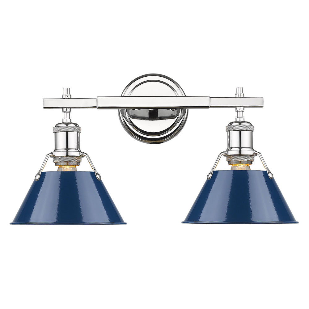 Orwell 2 Light Bath Vanity - Chrome / Matte Navy Shades - Golden Lighting