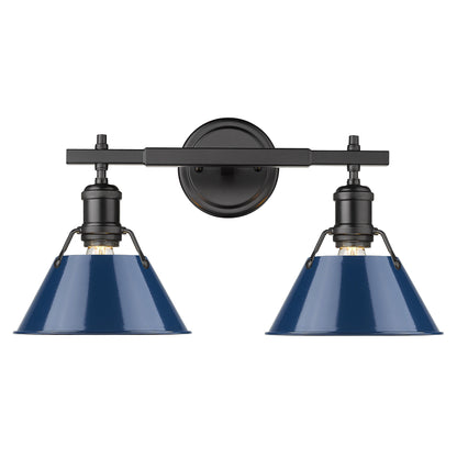 Orwell 2 Light Bath Vanity - Matte Black / Matte Navy Shades - Golden Lighting