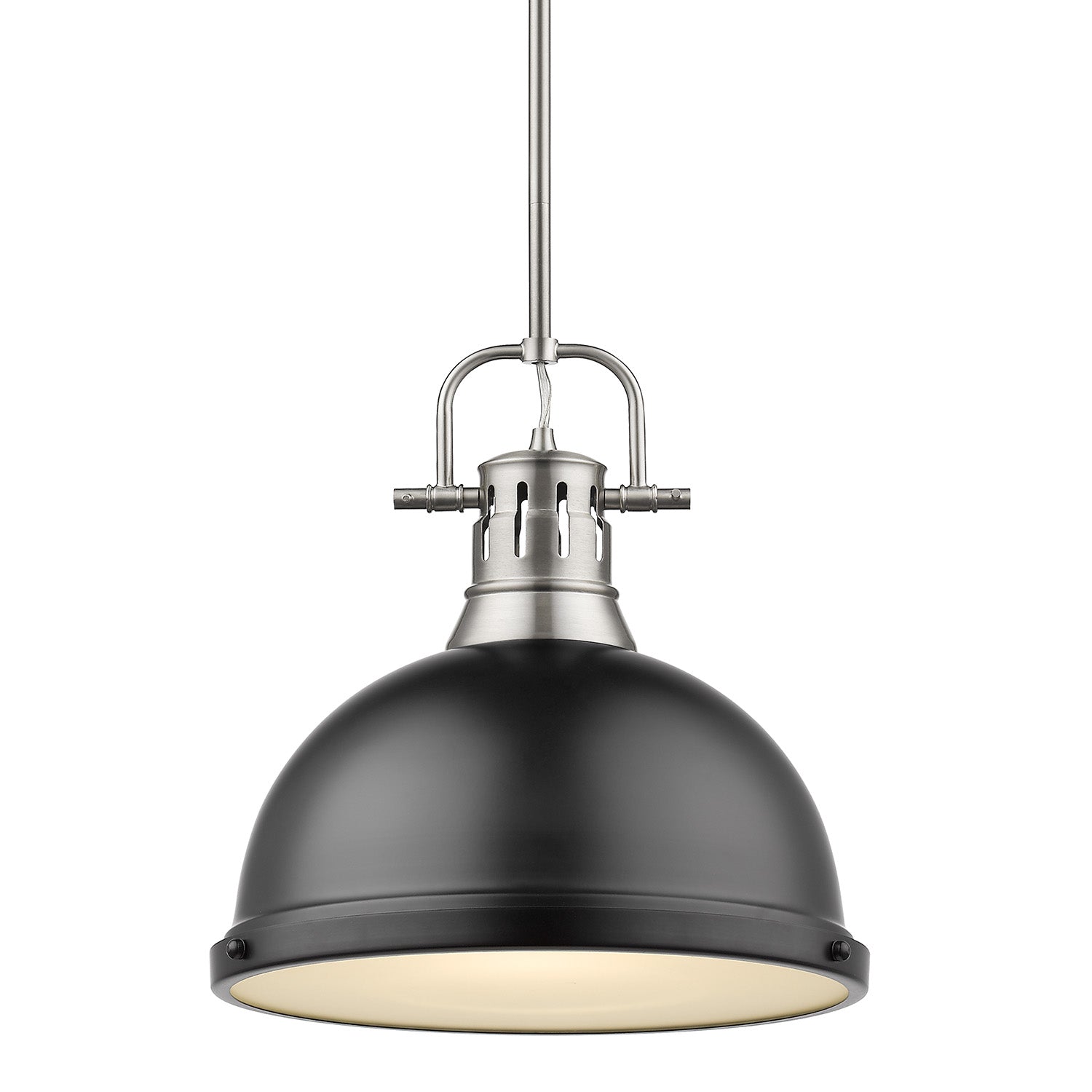 Duncan 1 Light Pendant with Rod - Pewter / Matte Black Shade - Golden Lighting