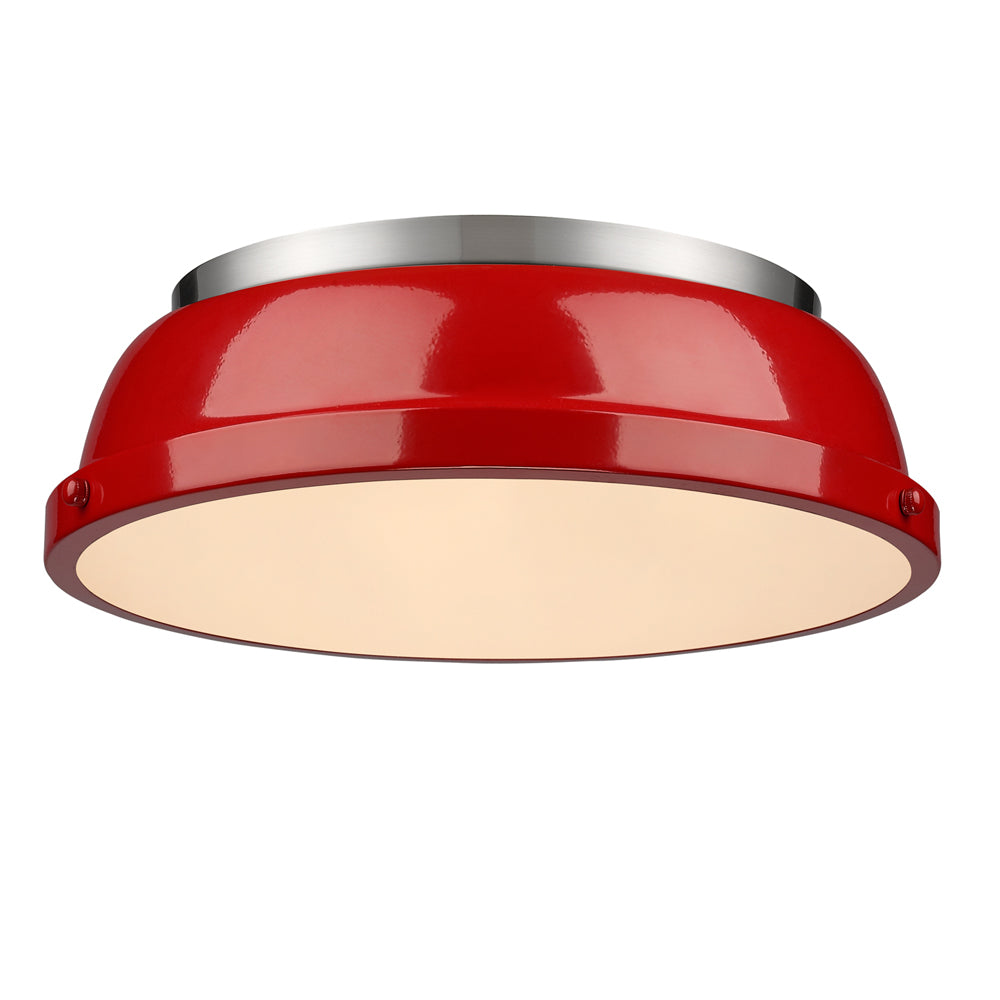 Duncan 14" Flush Mount - Pewter / Red Shade - Golden Lighting