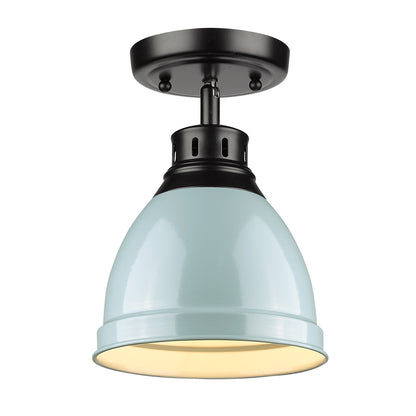 Duncan Flush Mount - Matte Black / Seafoam Shade - Golden Lighting