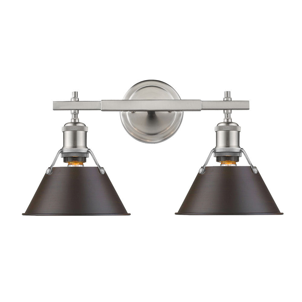 Orwell 2 Light Bath Vanity - Pewter / Rubbed Bronze Shades - Golden Lighting