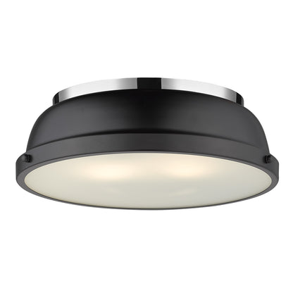 Duncan 14" Flush Mount - Chrome / Matte Black Shade - Golden Lighting