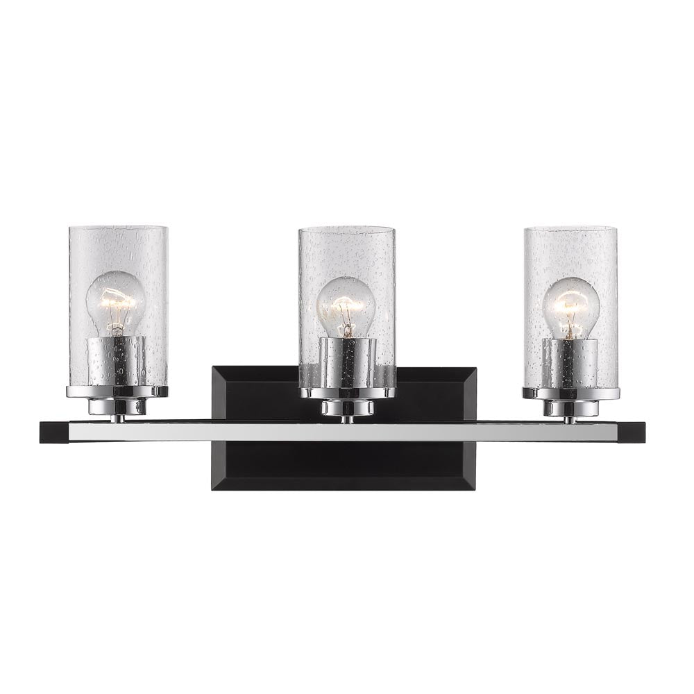 Mercer 3 Light Bath Vanity - Matte Black / Chrome - Golden Lighting