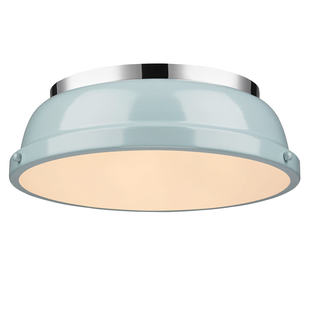 Duncan 14" Flush Mount - Chrome / Seafoam Shade - Golden Lighting