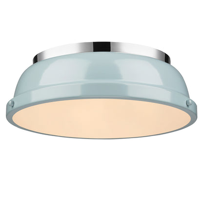 Duncan 14" Flush Mount - Chrome / Seafoam Shade - Golden Lighting