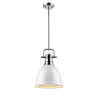 Duncan Small Pendant with Rod - Chrome / White Shade - Golden Lighting