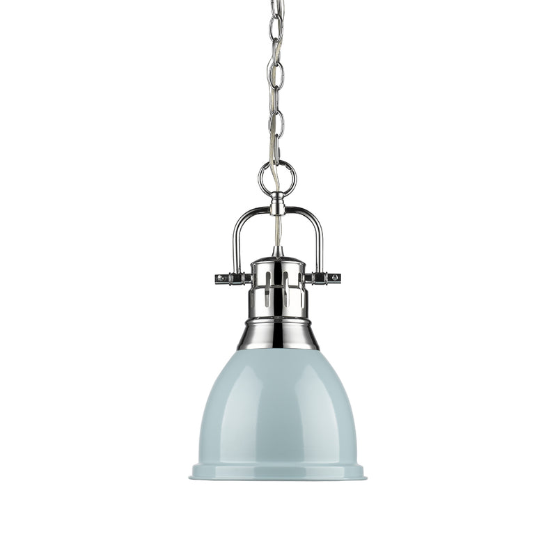 Duncan Small Pendant with Chain - Chrome / Seafoam Shade - Golden Lighting