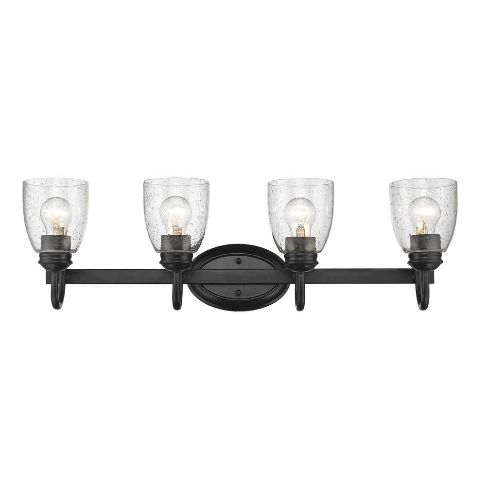 Parrish 4 Light Bath Vanity - Matte Black / Seeded Glass - Golden Lighting